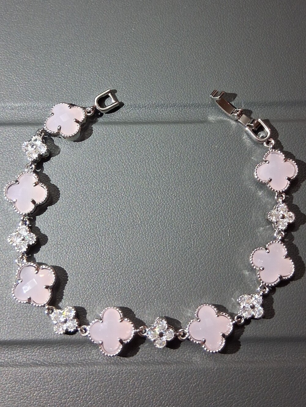 Light Pink & Clear Clover Silver Tennis Bracelet